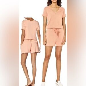 Daily Practice Anthropologie Orange V-Neck Short Sleeve Viscose Romper NWT S